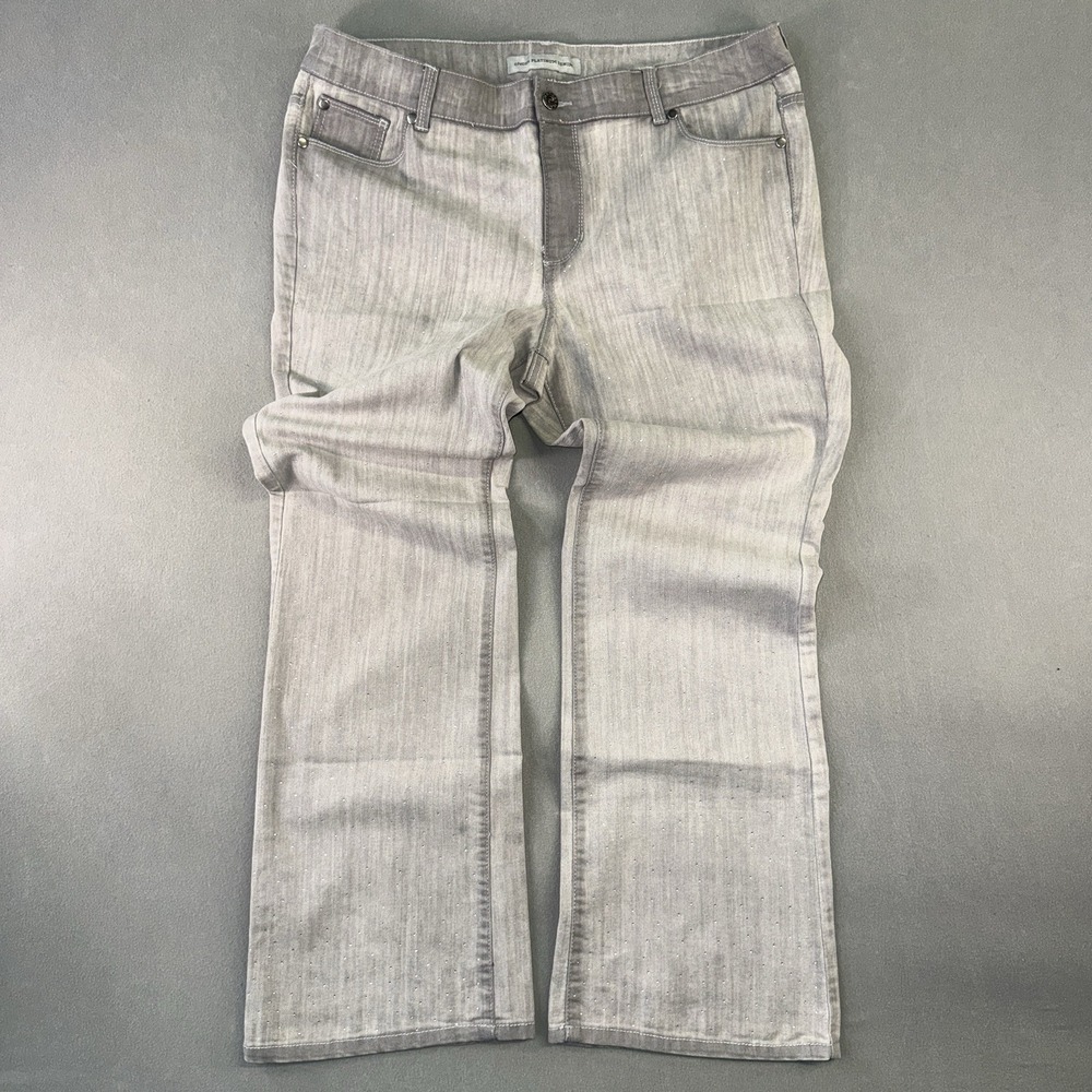 Women's‎ Chicos Platinum Denim Modern Stretch Rhinestone Jeans Light Gray Size 3